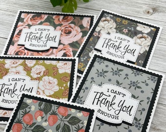 Set of 5 ~ Thank You Note Cards ~ I Can't Thank You Enough ~ Blank A2 Greeting Stationery