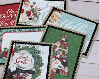Merry Christmas ~ Santa Claus ~ Winter Holiday ~ Rustic ~ Handmade Greeting/Note Cards -- Set 6 Blank A2 Stationery - PinkPeppermintShoppe