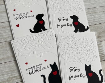 Handmade Note Card ~ Cat ~ Dog ~ Pet Sympathy ~ Thinking of You  ~ Blank A2 Embossed Greeting Stationery