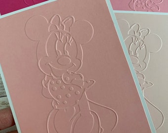 Handmade Embossed Note Cards Pack ~ Minnie Mouse  ~ Pink Colors ~ Thank You ~ Baby Shower ~ Blank A2 Assorted Stationery Set of 5