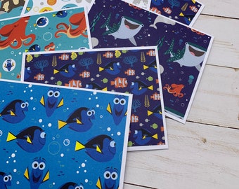 Handmade Note Cards Set of 12 ~ Finding Dory ~ Nemo and Friends ~ Clown Fish ~ Thank You ~ Blank Stationery - PinkPeppermintShoppe