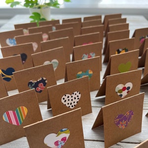 Handmade Mini Notes - 2” Mini Square Heart Cards ~ Assorted Tiny Love Notes ~ Thank You ~ Gift Packaging