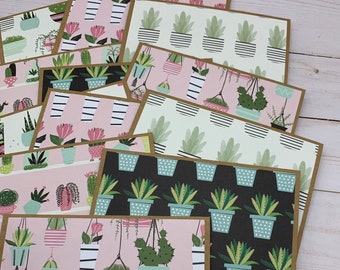 Note Cards Set of 12 ~ All Occasion ~ Indoor Plant Lovers ~ Greenery ~  Thank You  ~ Blank Kraft Stationery - PinkPeppermintShoppe