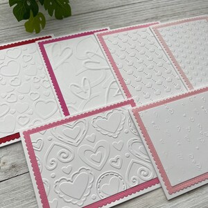 Handmade Embossed Note Cards Set of 6 ~ Pink & Red Hearts ~ Valentine's Day ~ Wedding ~ Thank You ~ Blank A2 Assorted Love Stationery