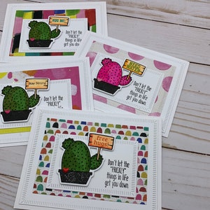 SINGLE - ONE Handmade Encouragement Greeting Cards ~ Cactus ~ Be Strong ~ Blank A2 Stationery - Paper Hugs -- PinkPeppermintShoppe