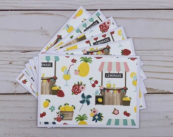 Handmade Note Cards Set of 6 ~ All Occasion ~ Lemons ~ Lemonade Stands ~ Summer Citrus ~ Blank Stationery Pack - PinkPeppermintShoppe