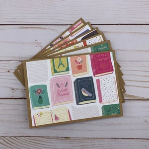 Note Cards Set of 6 ~ All Occasion ~ Book Lovers ~ Books Reader ~ Librarian ~ Thank You ~ Book Club ~ Blank Kraft Stationery Set