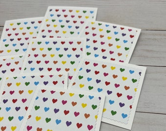 Set of 8 Mini Note Cards ~ 3x3 Blank Cards with Envelopes ~ Lunch Box - Tiny Rainbow Hearts Stationery - Gift Tags ~ Gift Packaging