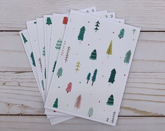 Handmade Note Cards Set of 6 ~ All Occasion ~ Christmas Trees ~ Blank Winter Holiday Stationery Pack ~ Thank You ~ Minimalist ~ Simple