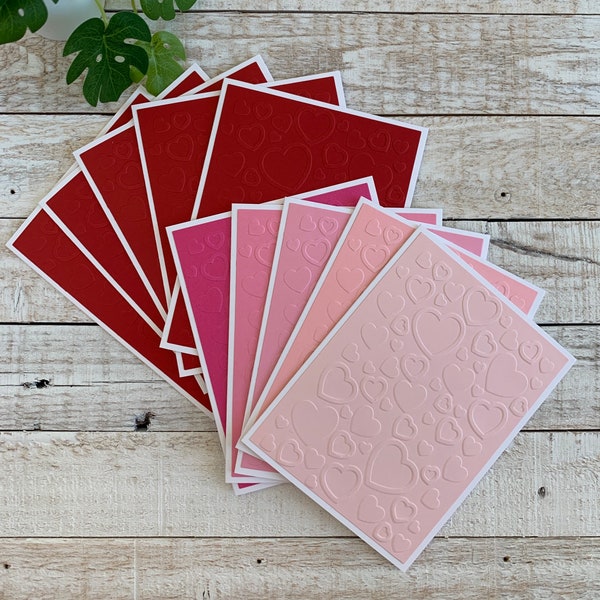 Handmade Embossed Note Cards Set of 5 ~ Pink or Red Hearts ~ Valentine's Day ~ Blank A2 Assorted Love Stationery Pack