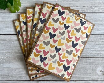 Note Cards Set of 6 ~ All Occasion - Hearts ~ Thank You ~ Love ~ Anniversary ~  Blank Kraft Stationery Pack - PinkPeppermintShoppe