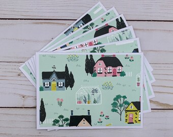 Handmade Note Cards Set of 6 ~ Welcome Home ~ Neighborhood ~ Houses ~ Congratulations ~ Thank You ~ Blank Stationery - PinkPeppermintShoppe