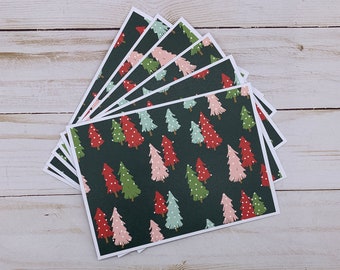 Handmade Note Cards Set of 6 ~ All Occasion ~ Christmas Trees ~ Blank Winter Holiday Stationery - PinkPeppermintShoppe