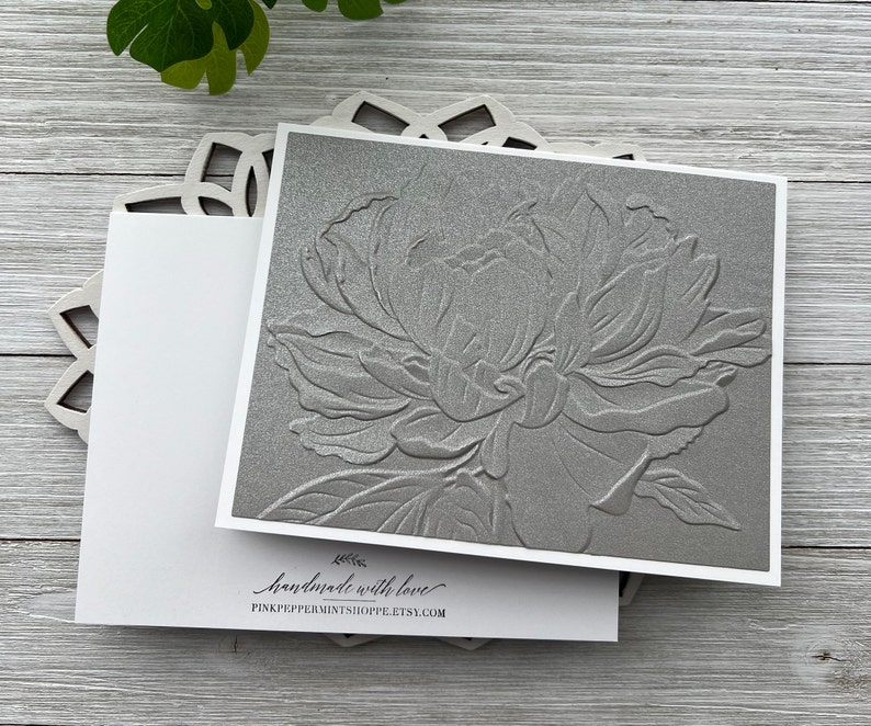 Handmade Embossed Note Cards ~ Large Peony ~ Thank You ~ Thinking of ...