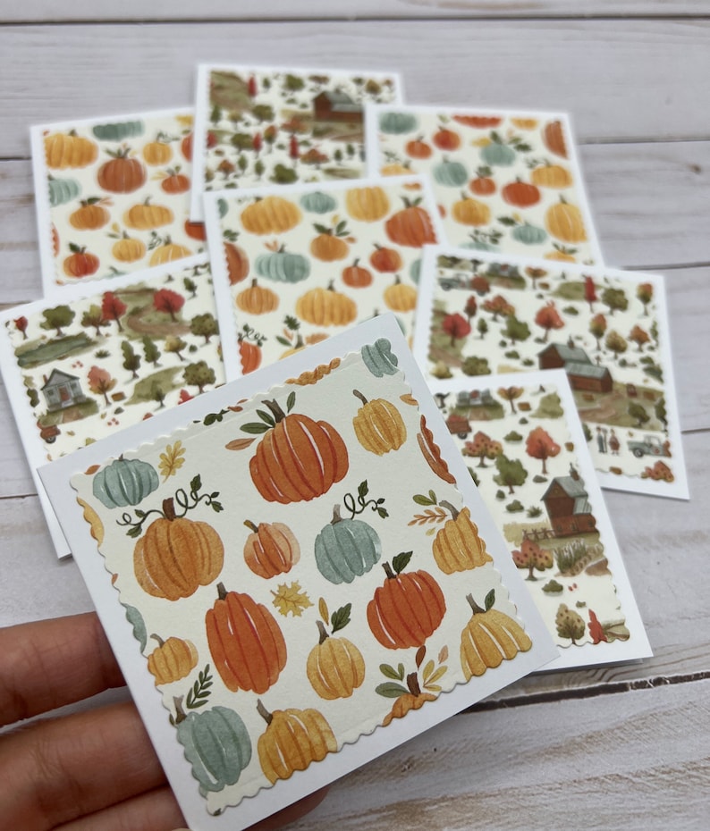 Set of 8 Mini Note Cards ~ 3x3 Blank Cards With Envelopes ~ Pumkpins ...