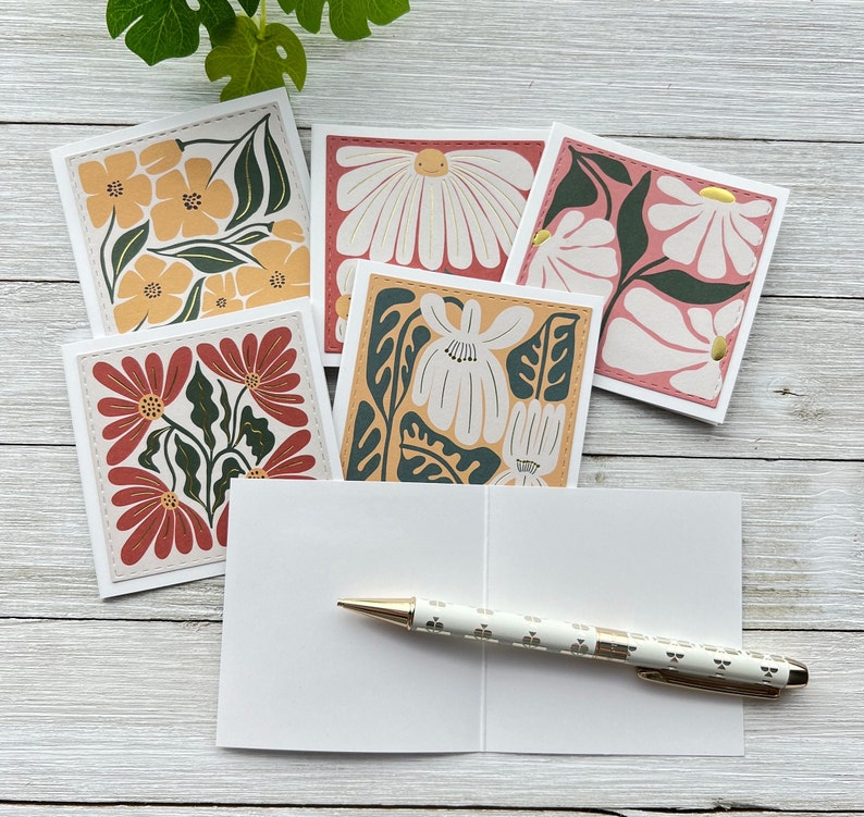 Set of 6 Mini Note Cards ~ 3x3 Blank Cards With Envelopes - Retro ...