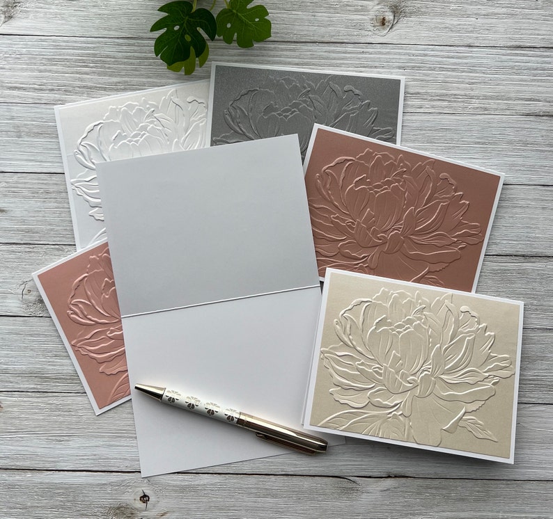 Handmade Embossed Note Cards ~ Large Peony ~ Thank You ~ Thinking of ...