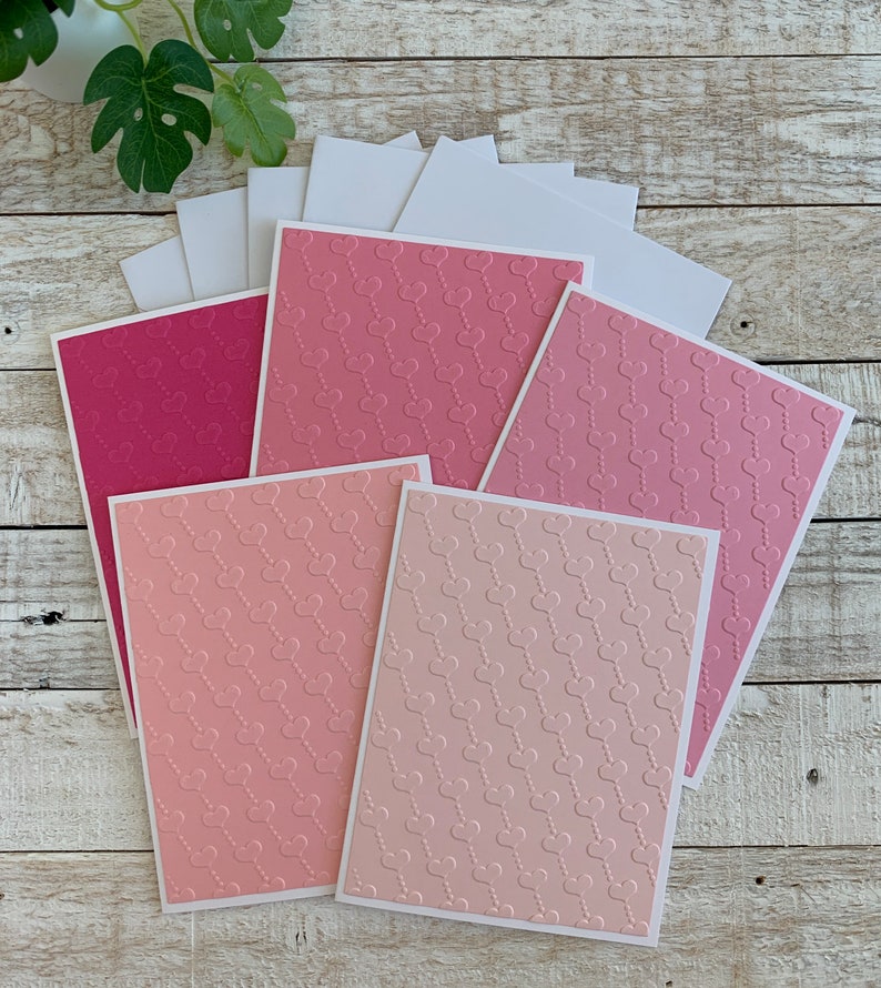 Handmade Embossed Note Cards Set of 5 Pink or Red Hearts - Etsy
