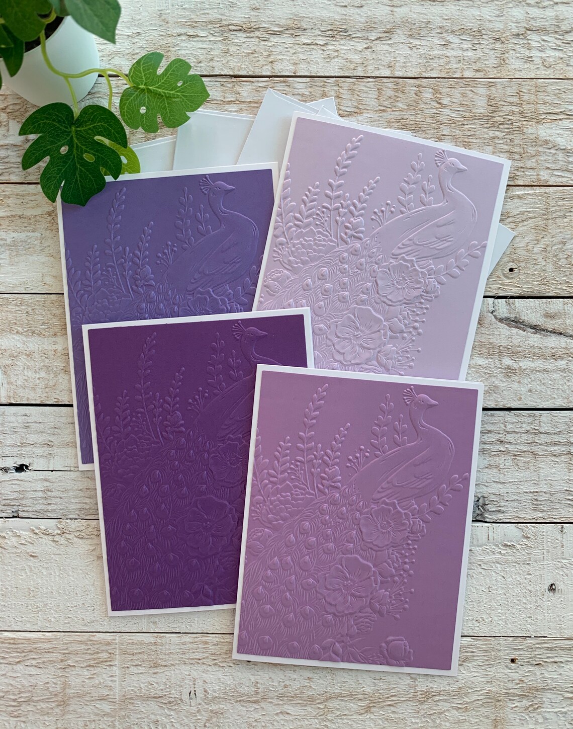 Handmade Embossed Note Cards Pack ~ Elegant Peacocks ~ Thank You ~ All ...