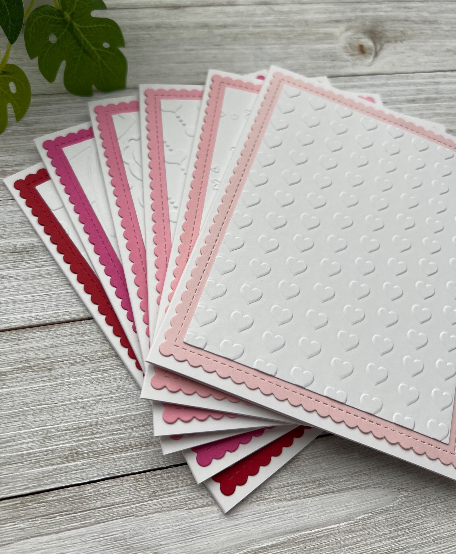 Handmade Embossed Note Cards Set of 6 ~ Pink & Red Hearts ~ Valentine's ...