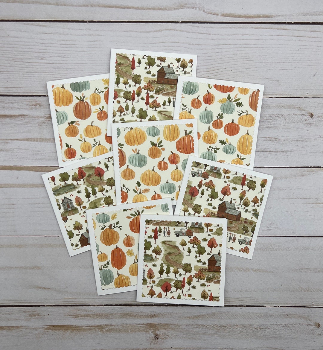 Set of 8 Mini Note Cards ~ 3x3 Blank Cards With Envelopes ~ Pumkpins ...