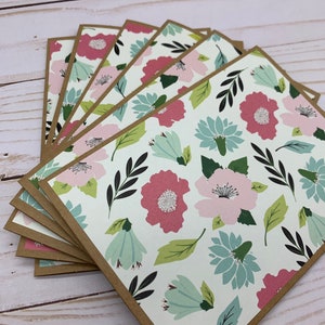 Handmade Note Cards Set of 6 ~ Flower Market ~ Pink & Blue Florals ...