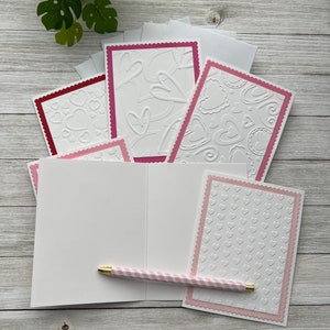 Handmade Embossed Note Cards Set of 6 ~ Pink & Red Hearts ~ Valentine's ...