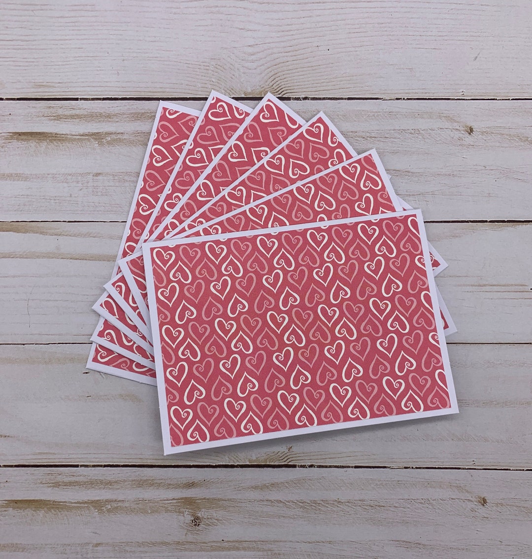 Handmade Note Cards Set of 6 ~ White & Pink Hearts ~ Valentine's Day ...
