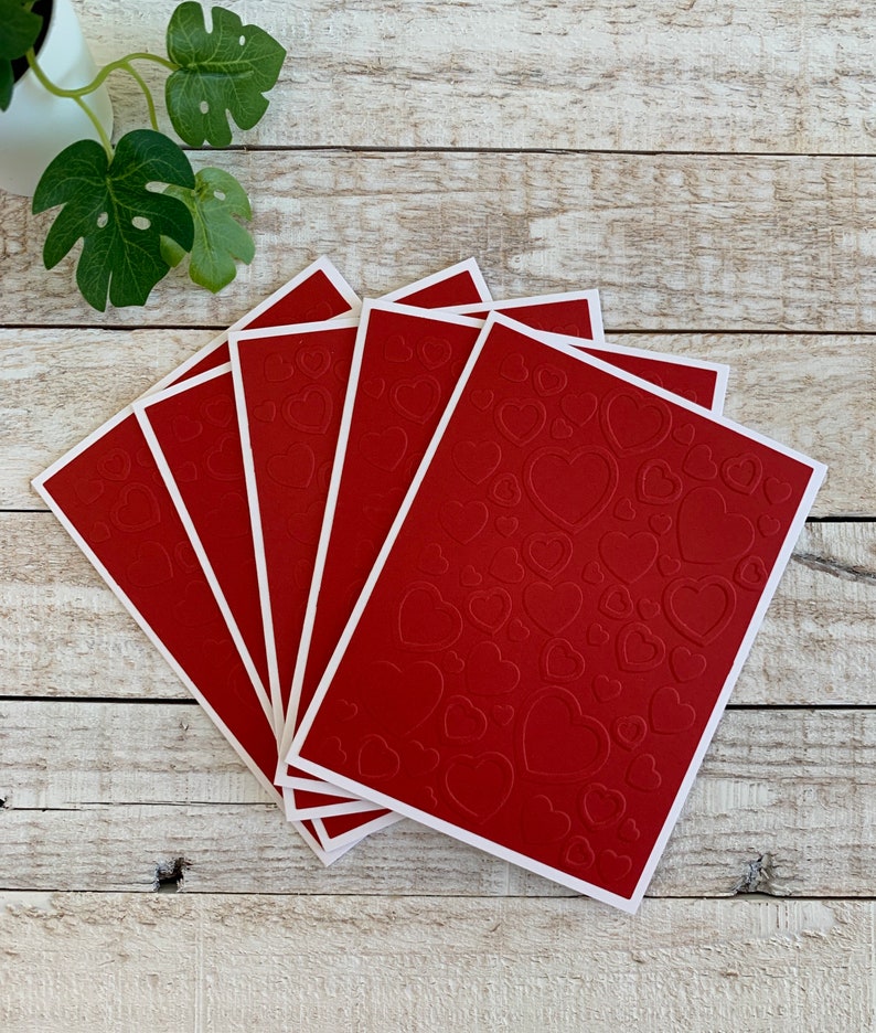 Handmade Embossed Note Cards Set of 5 ~ Pink or Red Hearts ~ Valentine ...