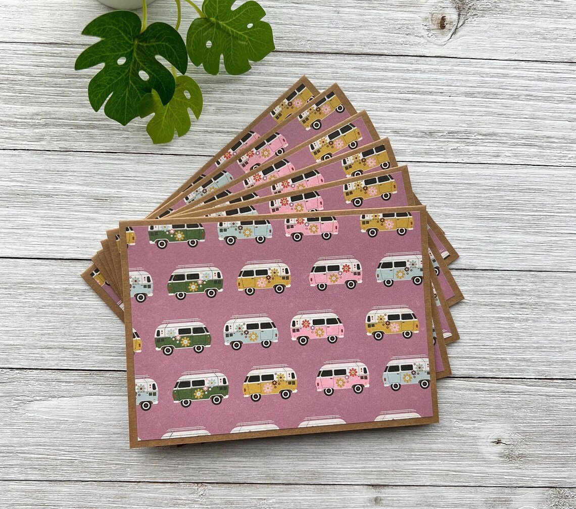 Handmade Note Cards Set of 6 ~ Road Trip ~ Retro Vans ~ Vacation/travel ...