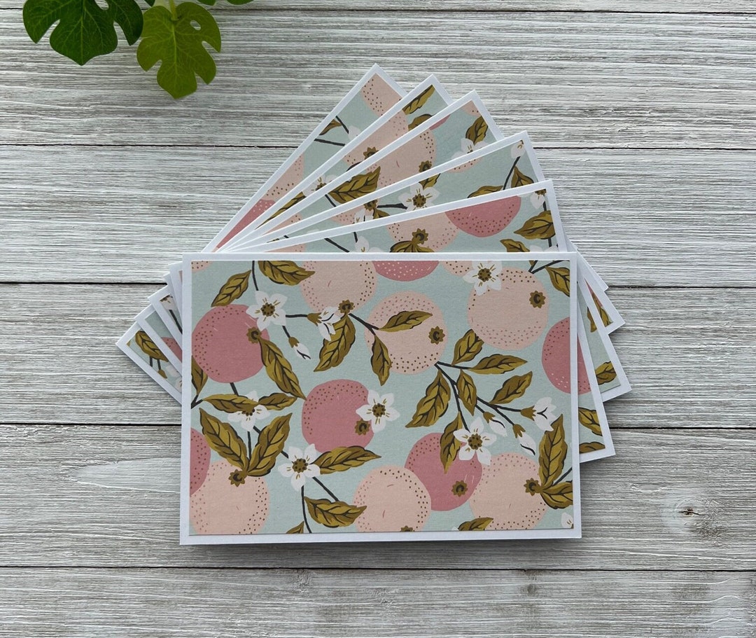 Note Cards Set of 6 ~ All Occasion ~ Pink Citrus ~ Flowers ~ Blank ...