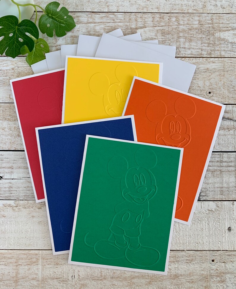 Handmade Embossed Note Cards Pack ~ Mickey Mouse ~ Bold Colors ~ Thank ...