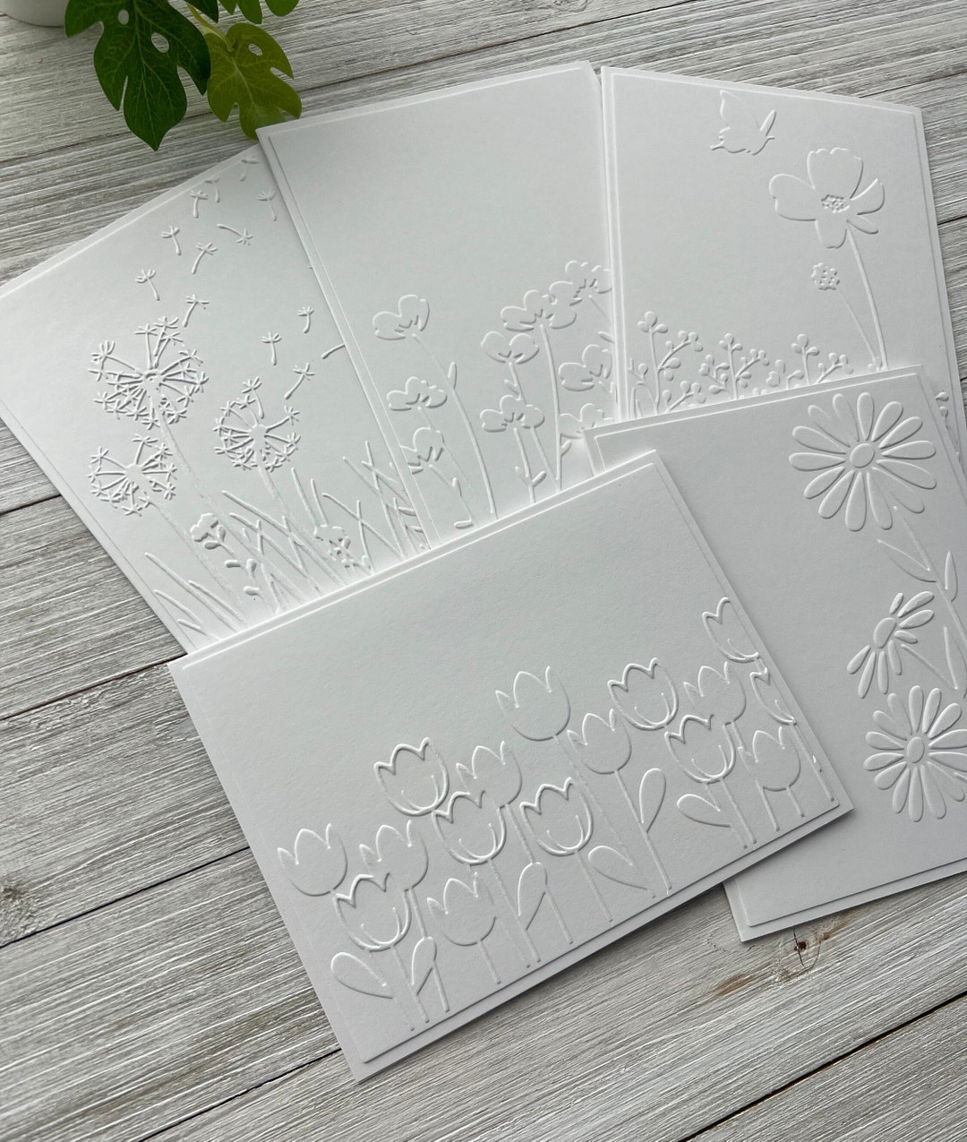 Handmade Embossed Note Cards Set of 5 ~ Flowers ~ Minimalist ~ Wedding ...