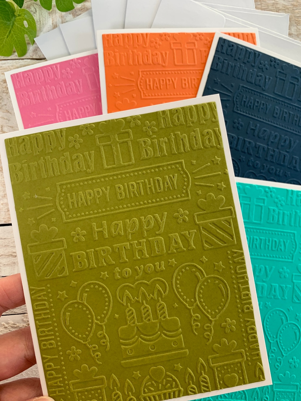 Handmade Embossed Note Cards Pack ~ Happy Birthday ~ Thank You ~ Bold ...