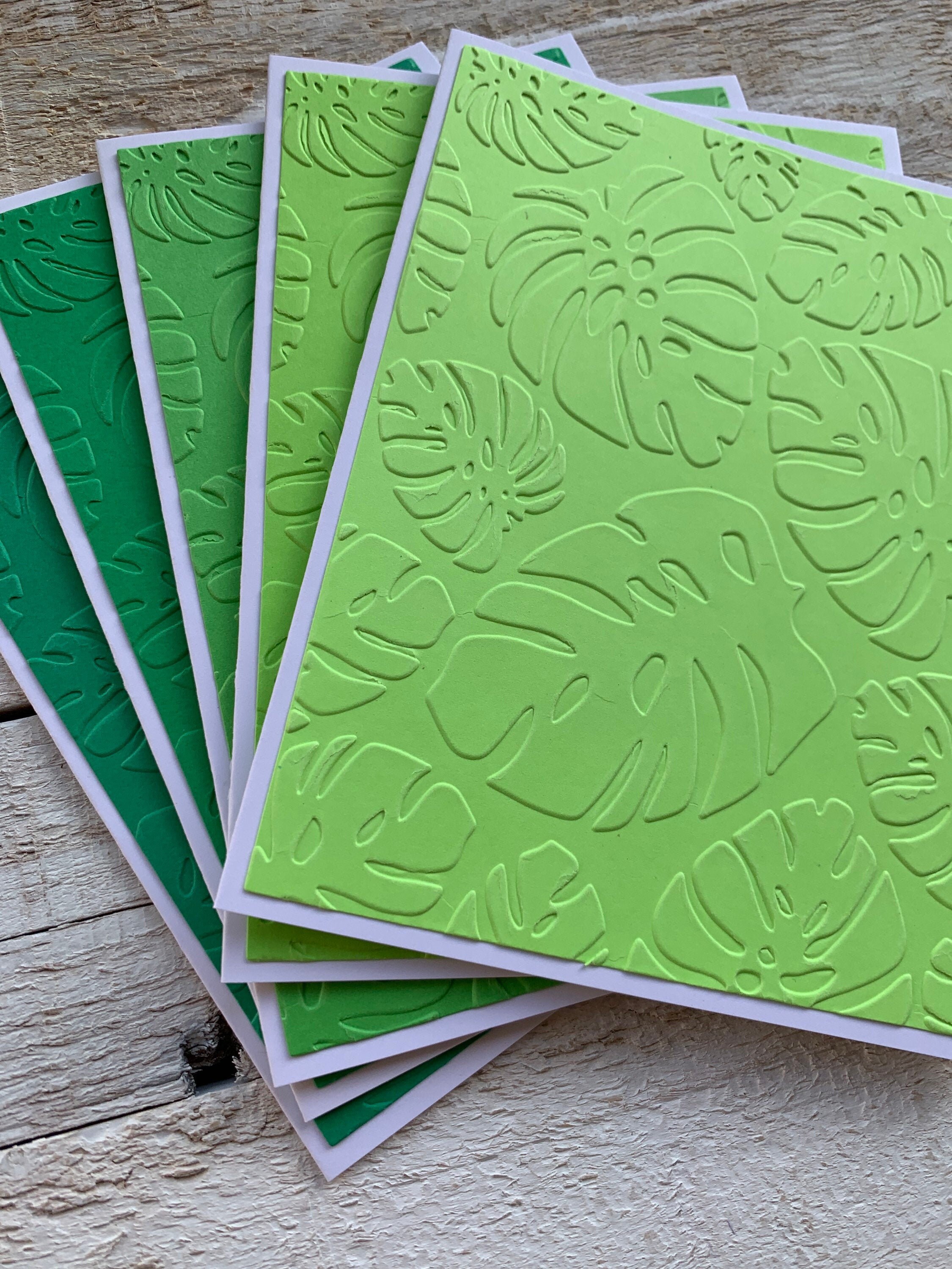 Handmade Embossed Note Cards Set of 5 ~ Monstera Leaves ~ Tropical ...