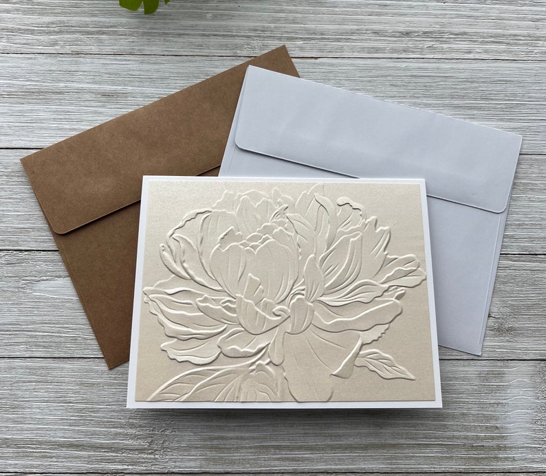 Handmade Embossed Note Cards ~ Large Peony ~ Thank You ~ Thinking of ...