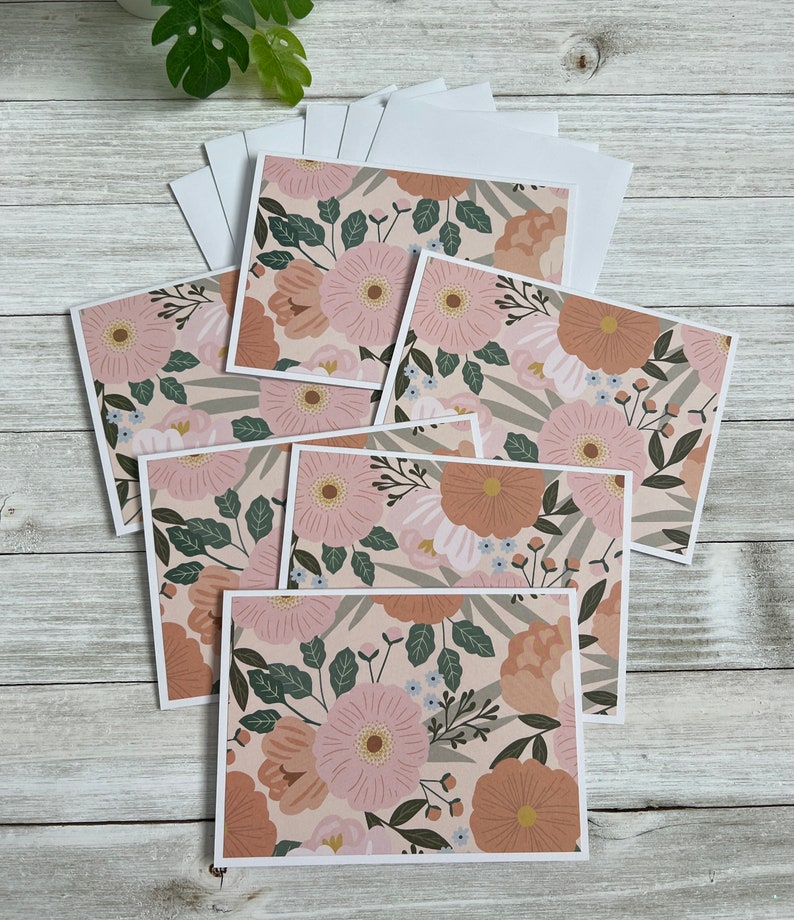 Note Cards Set of 6 ~ Pretty Pink Flowers ~ All Occasion ~ Thank You ...