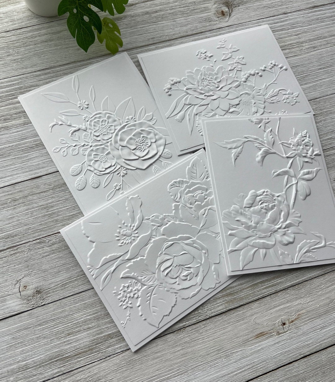 Handmade Embossed Note Cards Set of 4 ~ 3D Roses ~ Flowers ~ Bouquets ...