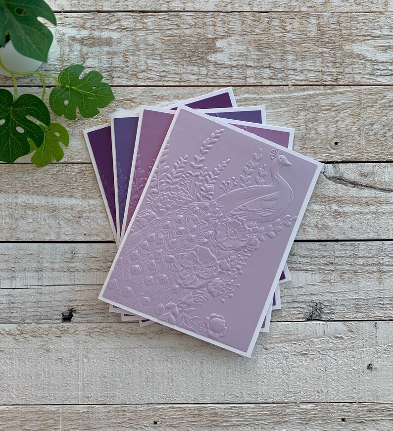 Handmade Embossed Note Cards Pack ~ Elegant Peacocks ~ Thank You ~ All ...