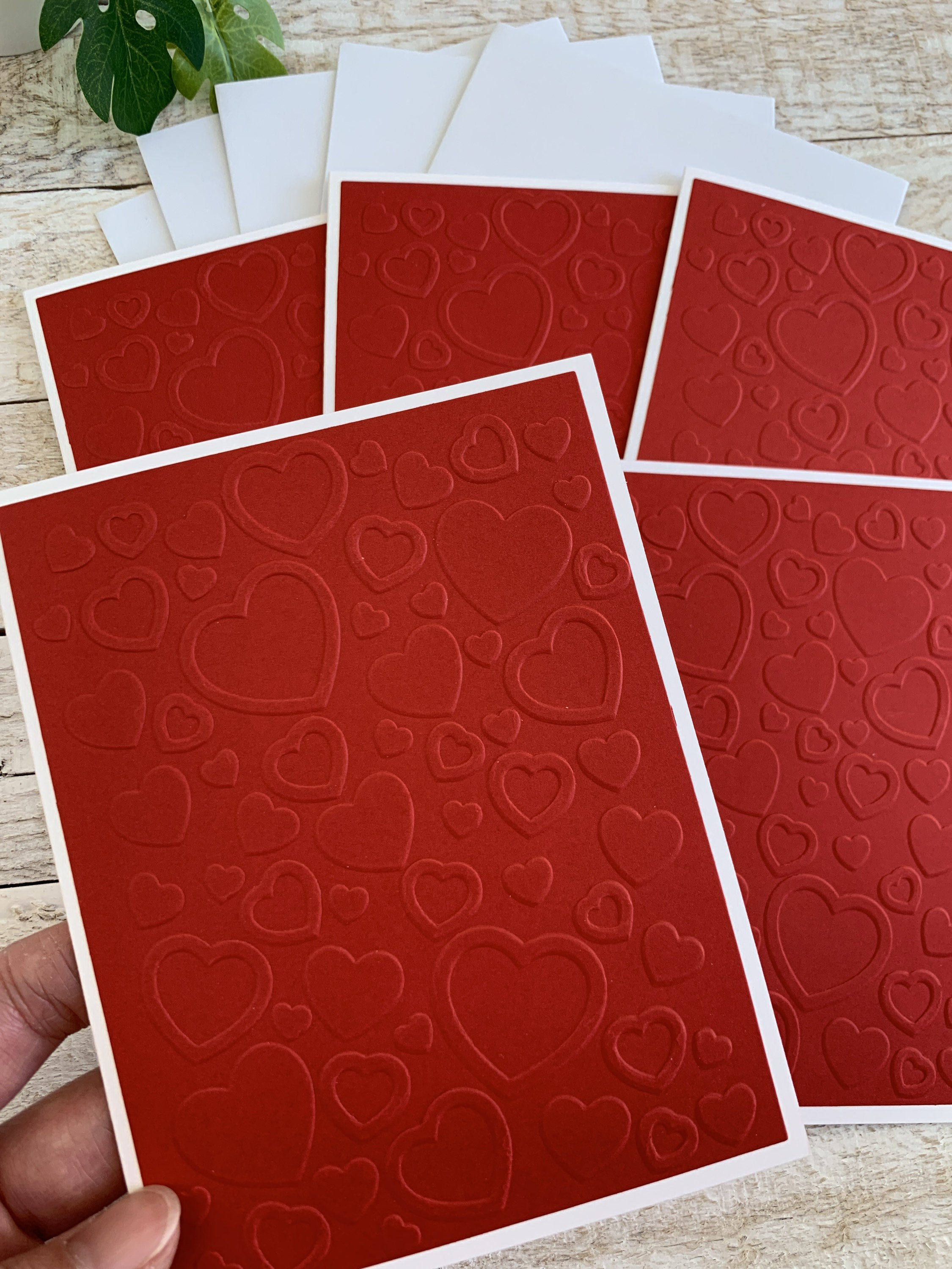 Handmade Embossed Note Cards Set of 5 ~ Pink or Red Hearts ~ Valentine ...