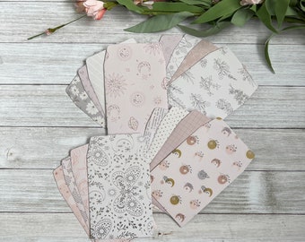 Handmade Gift Card Holders - Moon & Stars - Flowers ~ Party Flavors ~ All Occasions -- Set of 8 Mini Money Envelopes ~ Planner Pockets