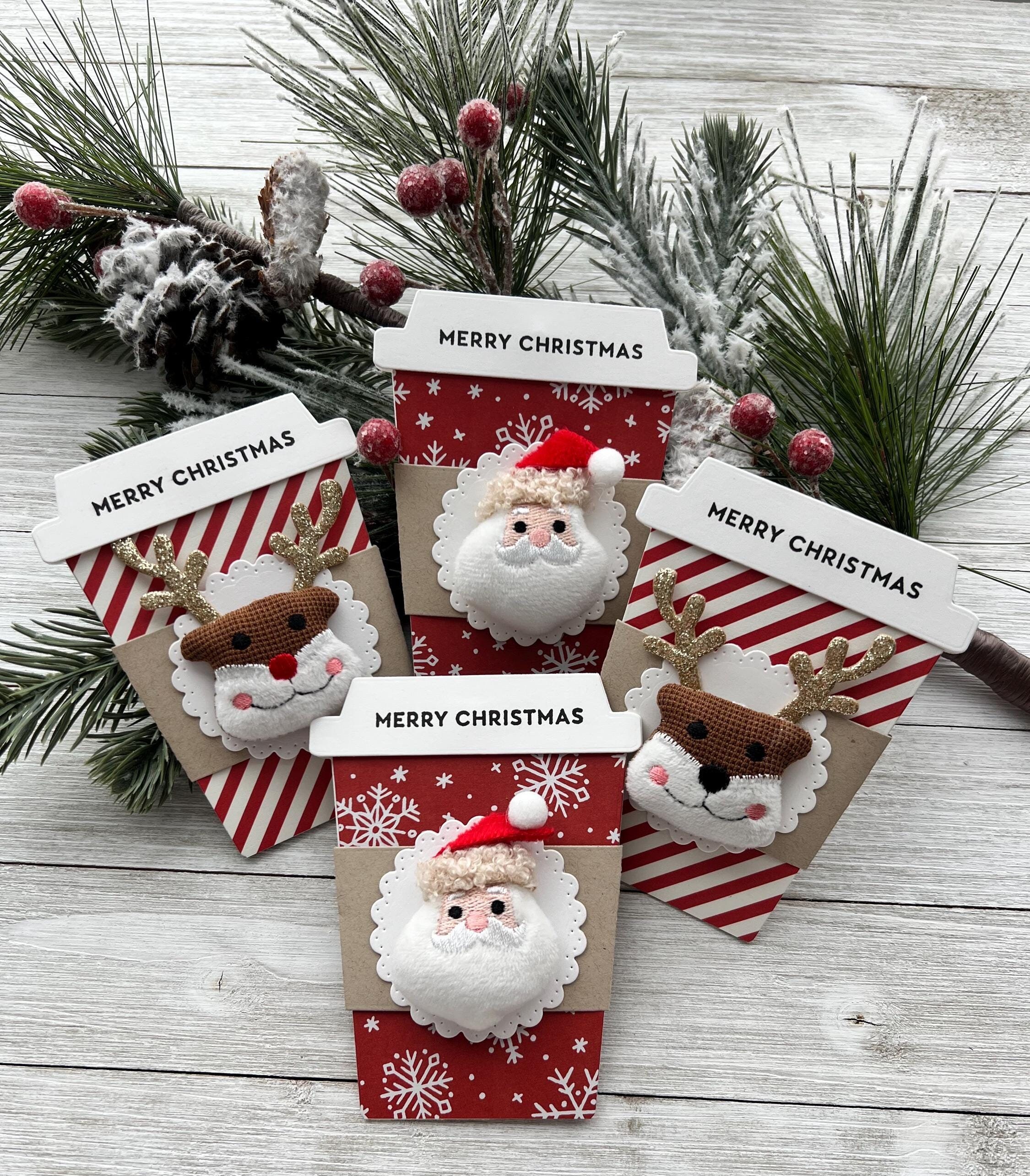 Set of 2 -- CHRISTMAS Gift Card Holders - Red Coffee Shaped Gift Card or Money Holders ~ Coffee Lover - Santa Claus ~ Reindeer ~ Coffee Cup