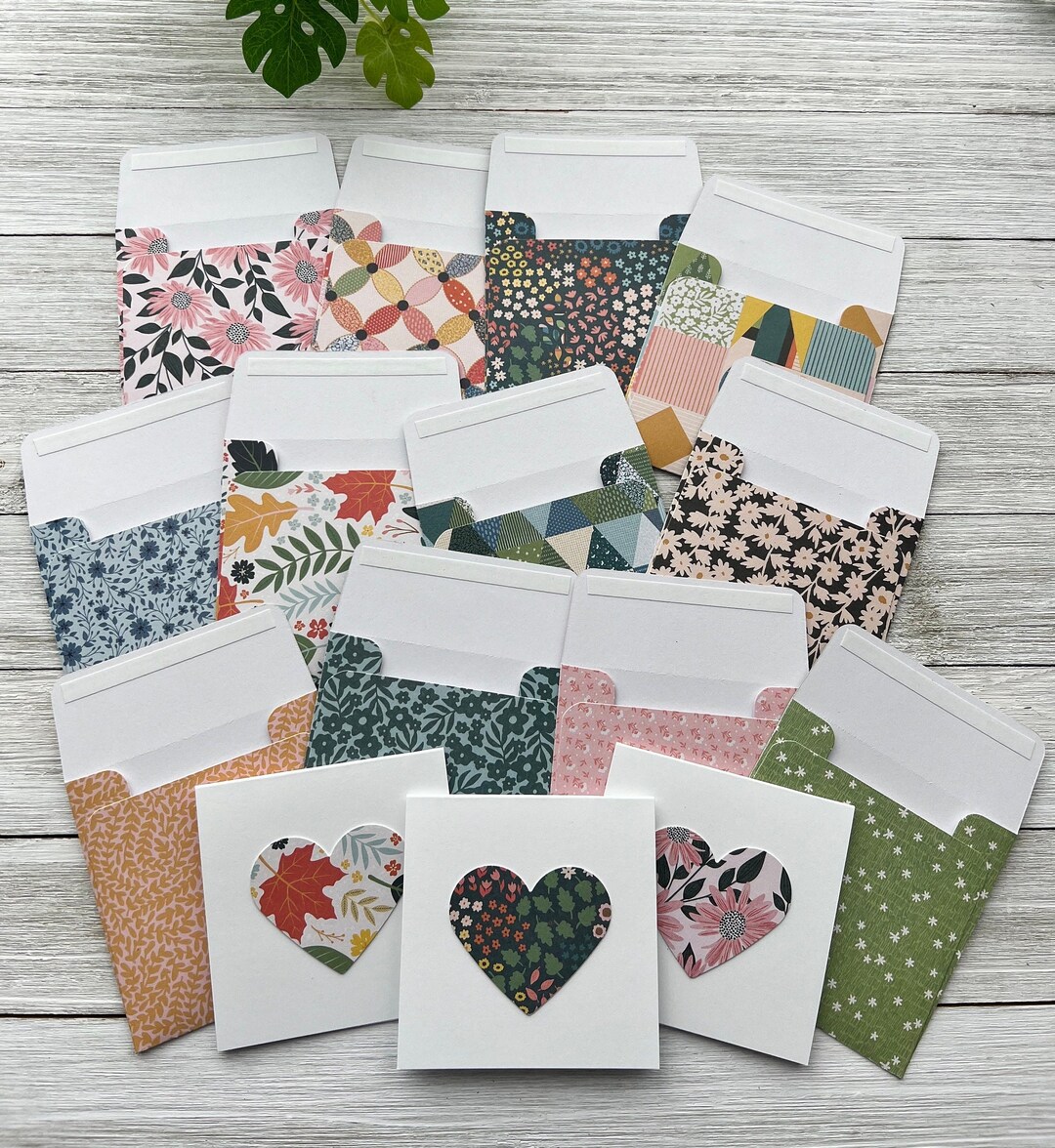 Set of 12 Mini Note Cards ~ 3x3 Blank Cards With Envelopes - Heart Love ...