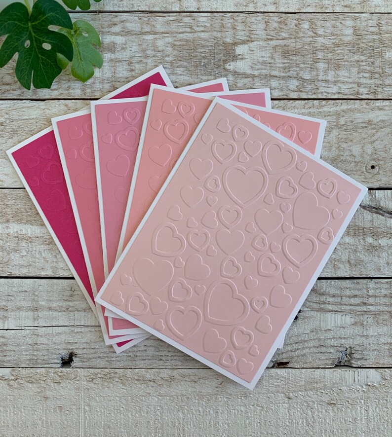 Handmade Embossed Note Cards Set of 5 ~ Pink or Red Hearts ~ Valentine ...
