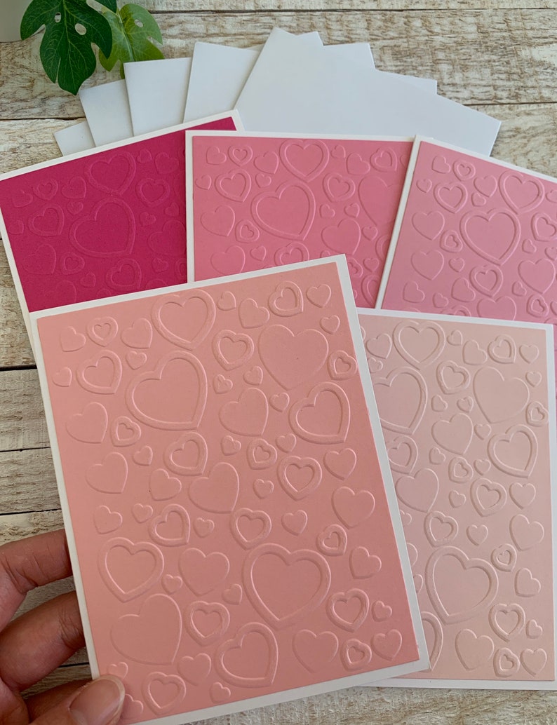 Handmade Embossed Note Cards Set of 5 ~ Pink or Red Hearts ~ Valentine ...