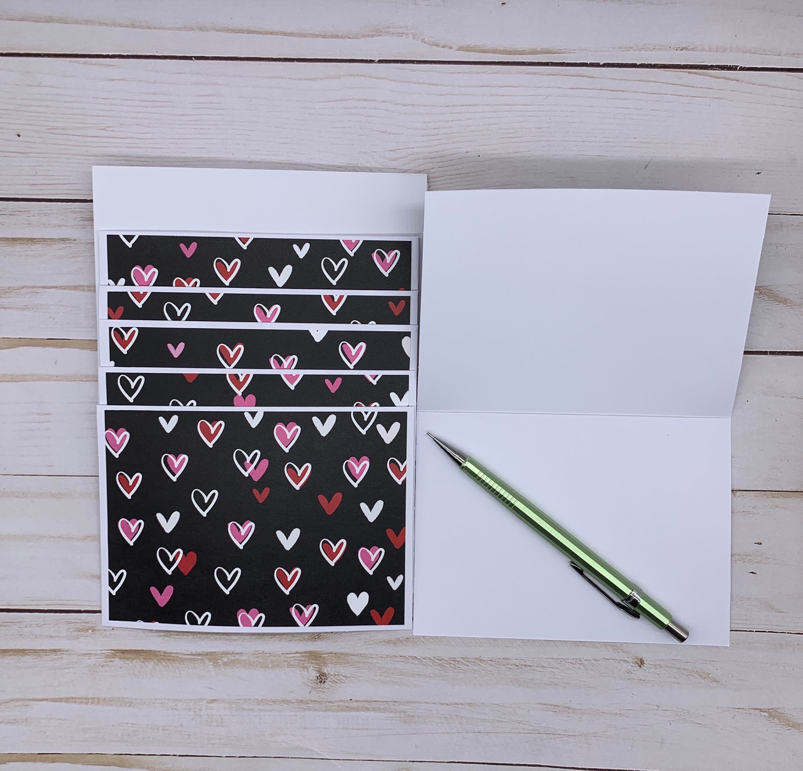 Handmade Note Cards Set of 6 Black & Pink Hearts | Etsy