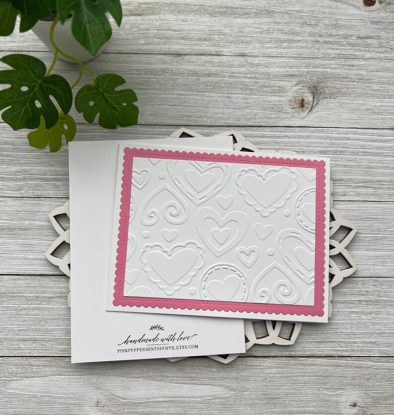 Handmade Embossed Note Cards Set of 6 ~ Pink & Red Hearts ~ Valentine's ...