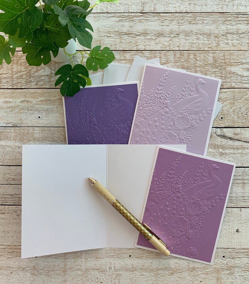 Handmade Embossed Note Cards Pack ~ Elegant Peacocks ~ Thank You ~ All ...