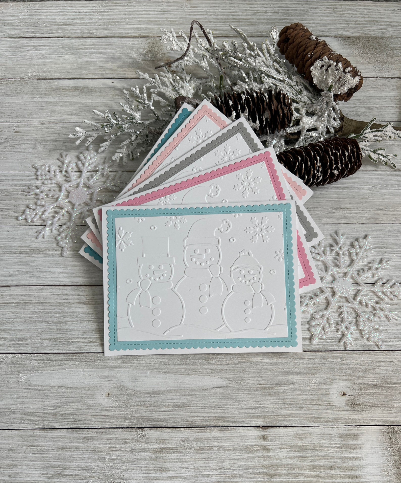 Handmade Embossed Note Cards ~ Christmas ~ Winter Snowflakes ~ Snowmen ...