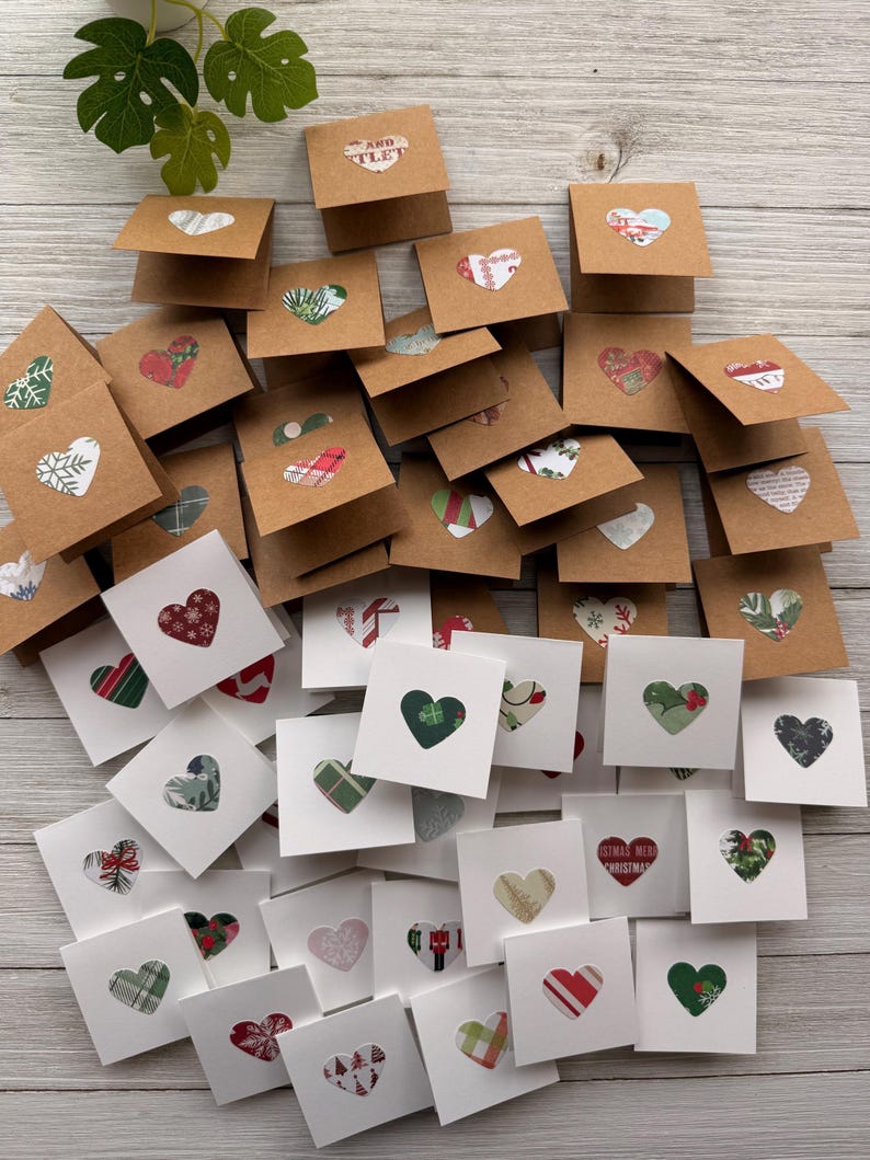 Handmade Mini Notes - 2” Mini Square Heart Cards ~ Assorted Tiny Love ...